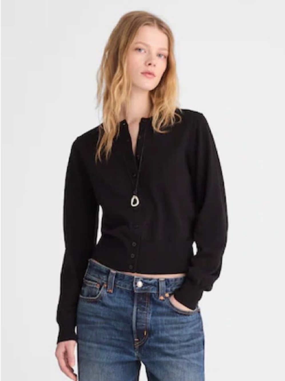 NWT Madewell Crewneck Cardigan in 100% Cotton Black XS